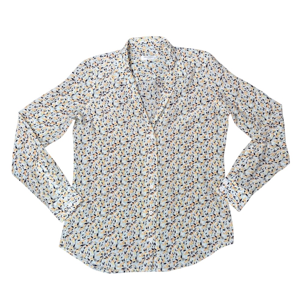 Equipment Femme Silk Floral Button Down Blouse Womens Small White Orange Exc